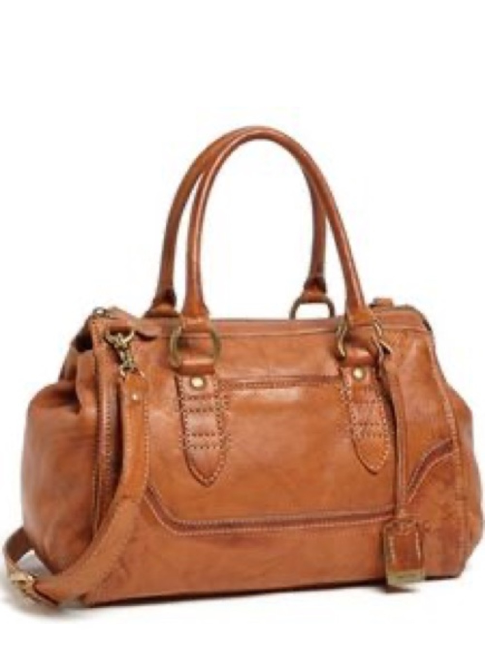 Frye cognac leather shoulder bag brass  hardware
